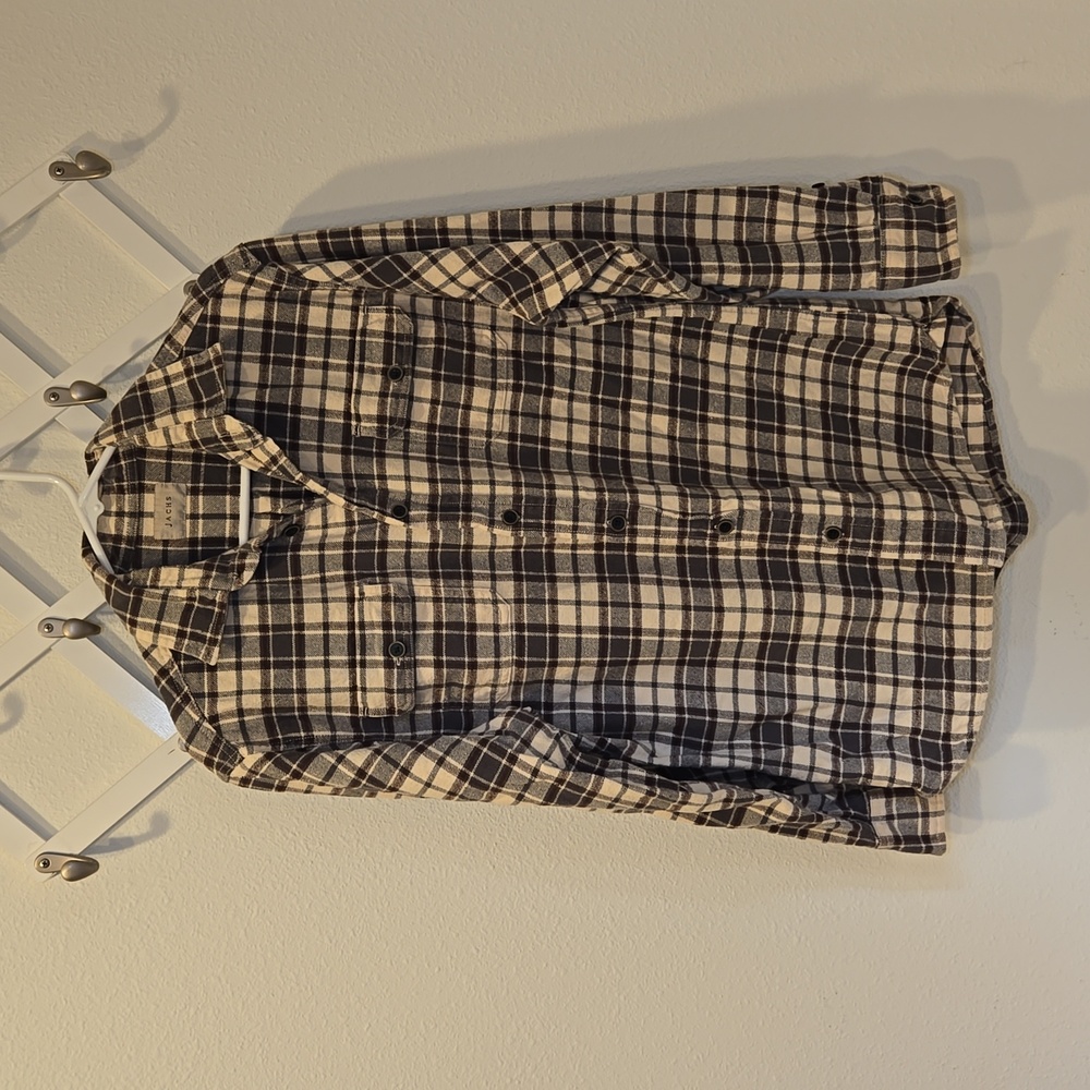 Jach's Flannel Shirt Medium Cream White and Grey Plaid